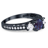 Three Stone Art Deco Round Natural Stone Ring