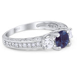 Three Stone Art Deco Round Natural Stone Ring