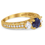 Three Stone Art Deco Round Natural Stone Ring