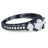 Three Stone Art Deco Round Natural Stone Ring