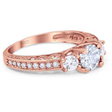 Three Stone Art Deco Round Natural Stone Ring