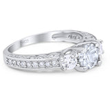 Three Stone Art Deco Round Natural Stone Ring