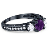 Three Stone Art Deco Round Natural Stone Ring