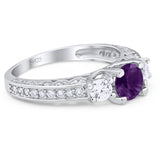 Three Stone Art Deco Round Natural Stone Ring