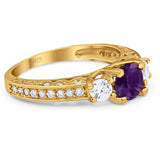 Three Stone Art Deco Round Natural Stone Ring