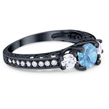 Three Stone Art Deco Round Natural Stone Ring