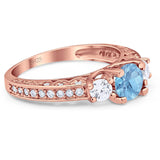 Three Stone Art Deco Round Natural Stone Ring