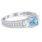 Three Stone Art Deco Round Natural Stone Ring