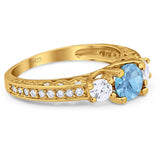 Three Stone Art Deco Round Natural Stone Ring