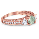 Three Stone Art Deco Round Natural Stone Ring