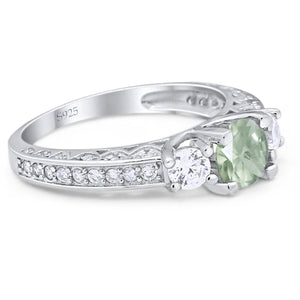 Three Stone Art Deco Round Natural Stone Ring