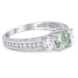 Three Stone Art Deco Round Natural Stone Ring