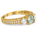 Three Stone Art Deco Round Natural Stone Ring