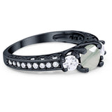 Three Stone Art Deco Round Natural Stone Ring