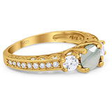 Three Stone Art Deco Round Natural Stone Ring