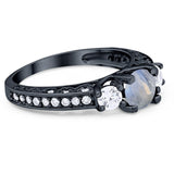 Three Stone Art Deco Round Natural Stone Ring