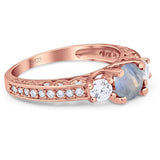 Three Stone Art Deco Round Natural Stone Ring