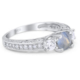 Three Stone Art Deco Round Natural Stone Ring