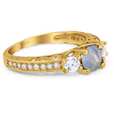 Three Stone Art Deco Round Natural Stone Ring