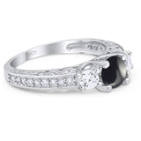 Three Stone Art Deco Round Natural Stone Ring