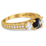 Three Stone Art Deco Round Natural Stone Ring