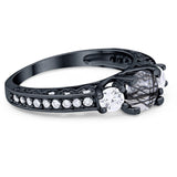 Three Stone Art Deco Round Natural Stone Ring