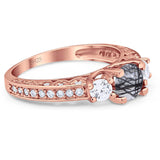 Three Stone Art Deco Round Natural Stone Ring