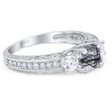 Three Stone Art Deco Round Natural Stone Ring