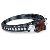 Three Stone Art Deco Round Natural Stone Ring