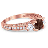 Three Stone Art Deco Round Natural Stone Ring