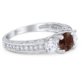 Three Stone Art Deco Round Natural Stone Ring