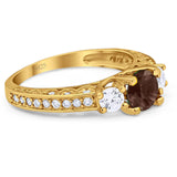 Three Stone Art Deco Round Natural Stone Ring