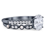 Two Piece Oval Natural Stone Bridal Ring