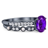 Two Piece Oval Natural Stone Bridal Ring