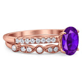 Two Piece Oval Natural Stone Bridal Ring