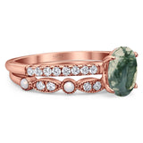 Two Piece Oval Natural Stone Bridal Ring