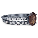 Two Piece Oval Natural Stone Bridal Ring