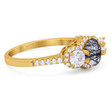 Three Stone Round Natural Stone Ring