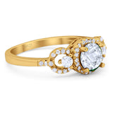 Round Natural Stone Three Stone Ring