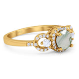 Round Natural Stone Three Stone Ring