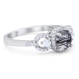 Round Natural Stone Three Stone Ring