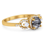 Round Natural Stone Three Stone Ring