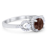 Round Natural Stone Three Stone Ring