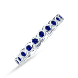 Minimalist 3mm Full Eternity Band Bezel Set Blue Sapphire CZ 925 Sterling Silver