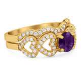 Two Piece Round Natural Stone Art Deco Ring
