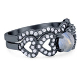 Two Piece Round Natural Stone Art Deco Ring