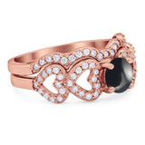 Two Piece Round Natural Stone Art Deco Ring