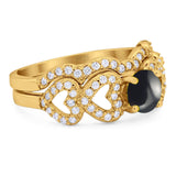 Two Piece Round Natural Stone Art Deco Ring