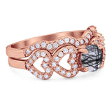 Two Piece Round Natural Stone Art Deco Ring