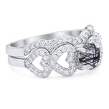 Two Piece Round Natural Stone Art Deco Ring